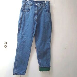 Woolrich Denim Jeans Green Fleece Lined Heavy Duty Cold Weather Pants Warm Sz.12